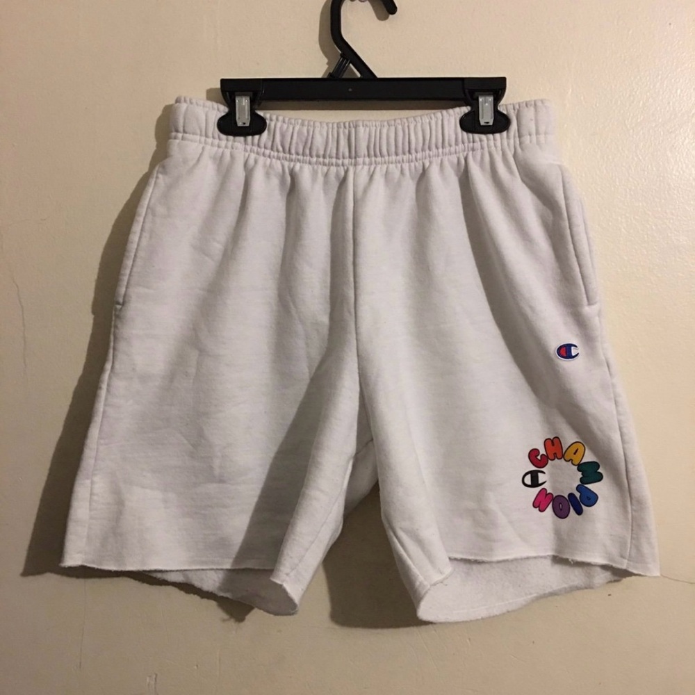 Champion White Shorts with Multicolor Logo